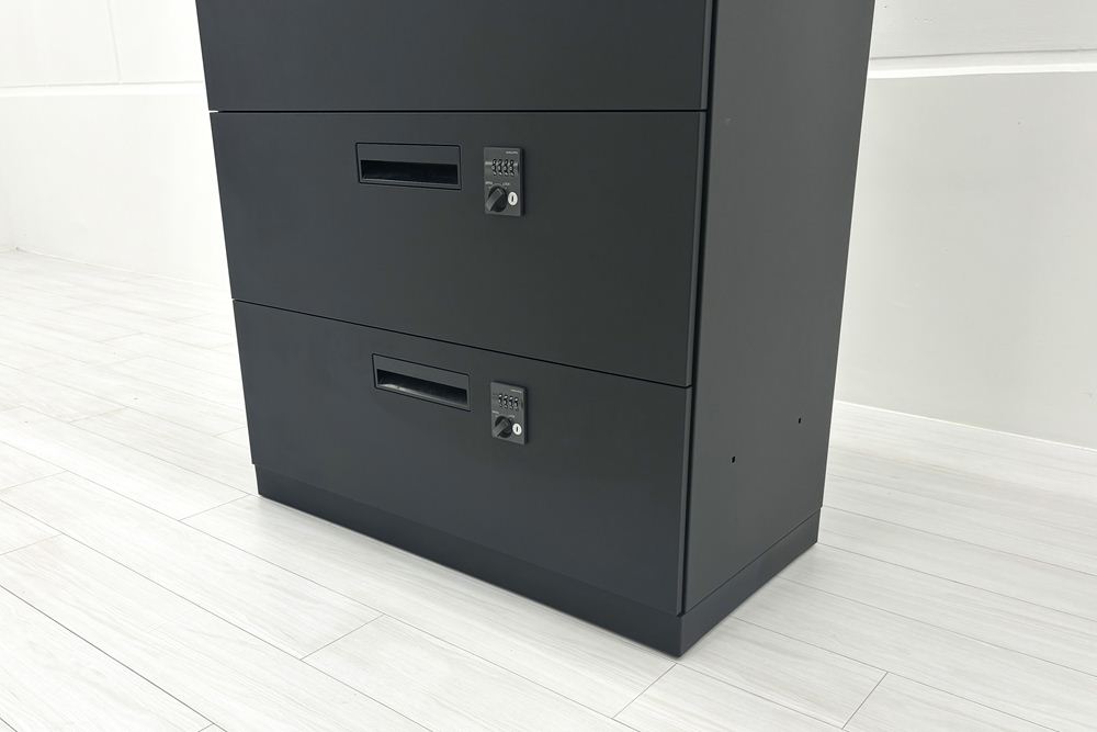 コクヨ エディア 【上下セット】 スチール書庫 3段ラテラル書庫 両開き書庫 中古 収納家具 中古オフィス家具 ブラック ダイヤル錠 900/450/1890の画像
