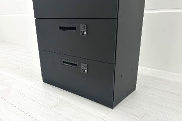コクヨ エディア 【上下セット】 スチール書庫 3段ラテラル書庫 両開き書庫 中古 収納家具 中古オフィス家具 ブラック ダイヤル錠 900/450/1890の画像