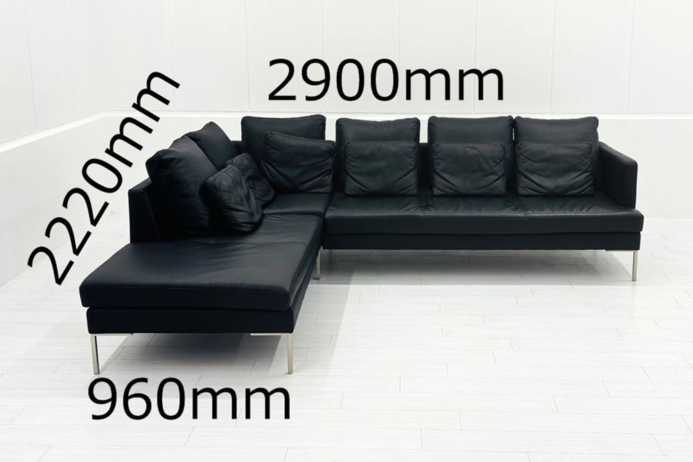 BoConcept ISTRA ボーコンセプト イストラ カウチソファ コーナーソファ 黒本革 レザー 中古オフィス家具の画像