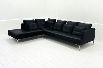BoConcept ISTRA ボーコンセプト イストラ カウチソファ コーナーソファ 黒本革 レザー 中古オフィス家具の画像