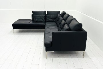BoConcept ISTRA ボーコンセプト イストラ カウチソファ コーナーソファ 黒本革 レザー 中古オフィス家具の画像