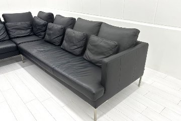 BoConcept ISTRA ボーコンセプト イストラ カウチソファ コーナーソファ 黒本革 レザー 中古オフィス家具の画像