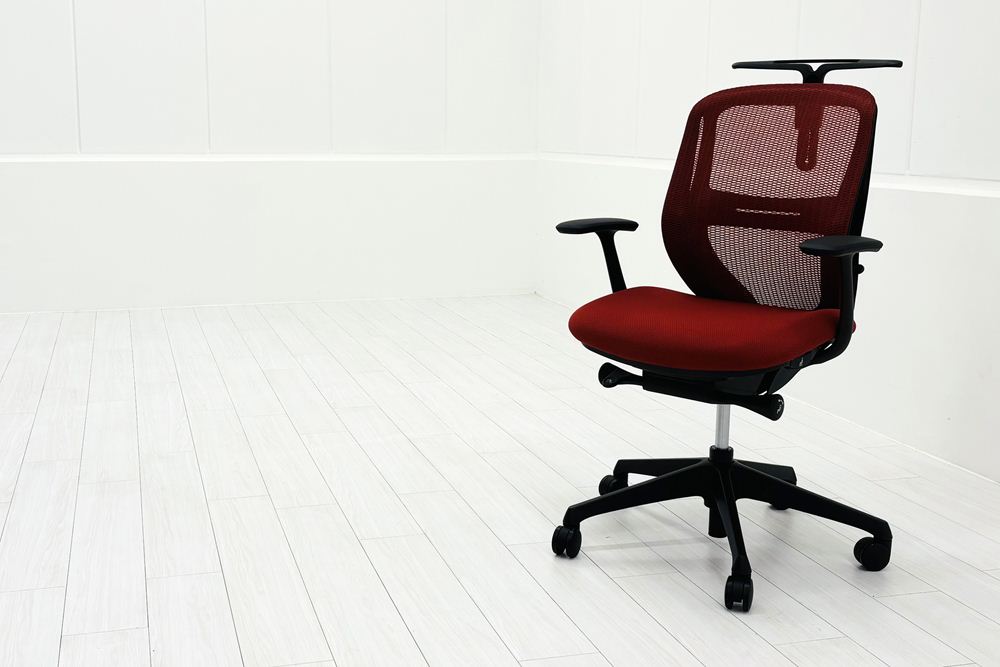 オカムラ シルフィーチェア 中古 2021年製 ローバック 固定肘 OKAMURA Sylphy 中古オフィスチェア 中古オフィス家具 レッドの画像
