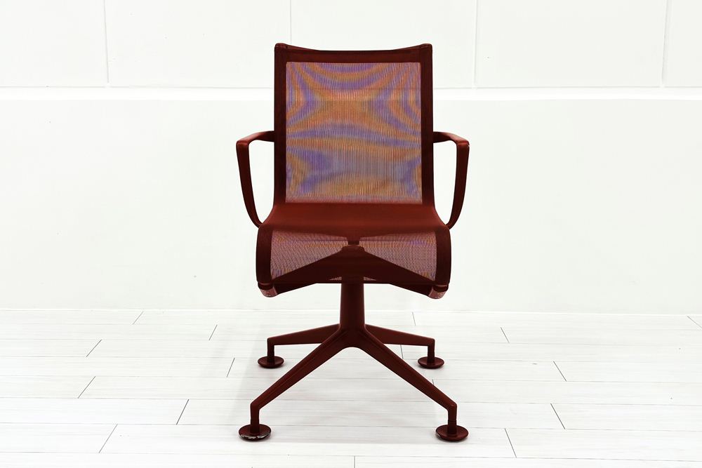 カッシーナ アリアス ローリングフレーム 中古 メッシュ 肘付 Cassina Alias ROLLINGFRAME ミーティングチェア 中古オフィス家具 レッドの画像