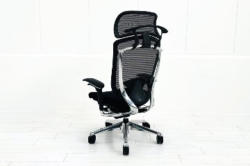 【ポリッシュ脚ピカピカ磨き有！】オカムラ コンテッサセコンダ 大型ヘッドレスト付 Contessa seconda 2018年製 中古 中古オフィス家具 ブラックの画像