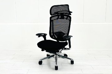 【ポリッシュ脚ピカピカ磨き有！】オカムラ コンテッサセコンダ 大型ヘッドレスト付 Contessa seconda 2018年製 中古 中古オフィス家具 ブラックの画像