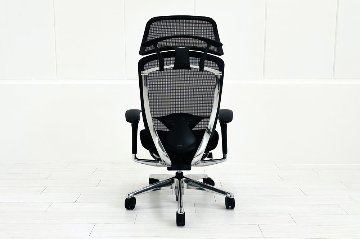 【ポリッシュ脚ピカピカ磨き有！】オカムラ コンテッサセコンダ 大型ヘッドレスト付 Contessa seconda 2018年製 中古 中古オフィス家具 ブラックの画像