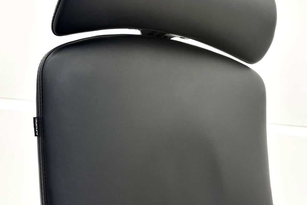 【ポリッシュ脚ピカピカ磨き有！】オカムラ コンテッサ 中古 大型ヘッドレスト付 OKAMURA Contessa 中古オフィス家具 ブラック 革 レザーの画像