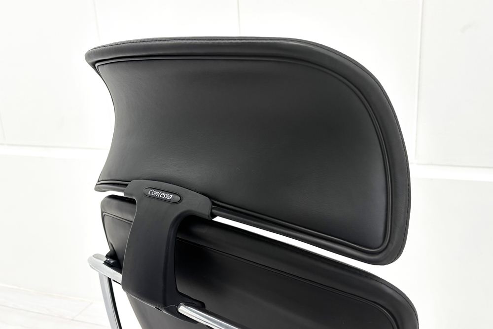 【ポリッシュ脚ピカピカ磨き有！】オカムラ コンテッサ 中古 大型ヘッドレスト付 OKAMURA Contessa 中古オフィス家具 ブラック 革 レザーの画像