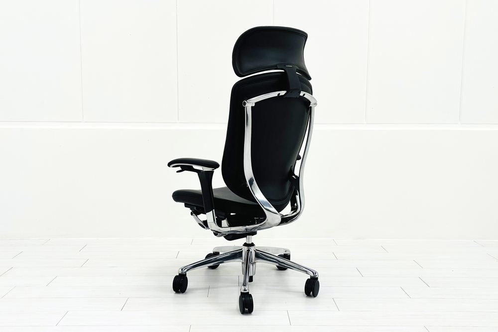 【ポリッシュ脚ピカピカ磨き有！】オカムラ コンテッサ 中古 大型ヘッドレスト付 OKAMURA Contessa 中古オフィス家具 ブラック 革 レザーの画像