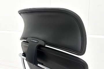 【ポリッシュ脚ピカピカ磨き有！】オカムラ コンテッサ 中古 大型ヘッドレスト付 OKAMURA Contessa 中古オフィス家具 ブラック 革 レザーの画像