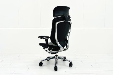 【ポリッシュ脚ピカピカ磨き有！】オカムラ コンテッサ 中古 大型ヘッドレスト付 OKAMURA Contessa 中古オフィス家具 ブラック 革 レザーの画像