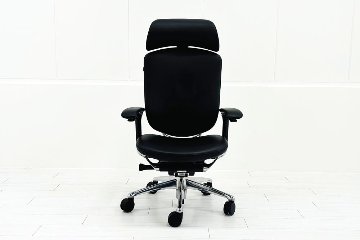 【ポリッシュ脚ピカピカ磨き有！】オカムラ コンテッサ 中古 大型ヘッドレスト付 OKAMURA Contessa 中古オフィス家具 ブラック 革 レザーの画像