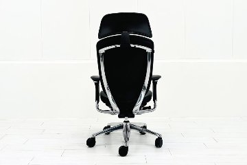【ポリッシュ脚ピカピカ磨き有！】オカムラ コンテッサ 中古 大型ヘッドレスト付 OKAMURA Contessa 中古オフィス家具 ブラック 革 レザーの画像
