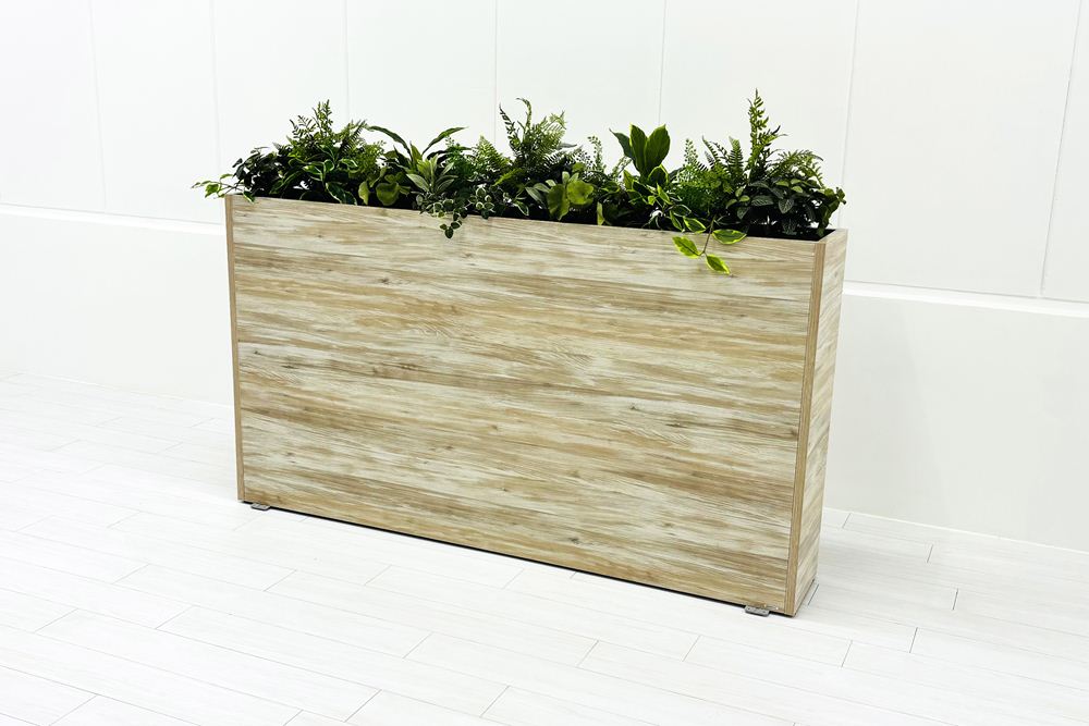 オカムラ ブレスタ プランターボックス Bresta 造花付き 中古 フェイクグリーン 間地切り 中古オフィス家具 フラワースタンド 1800/300/1000の画像