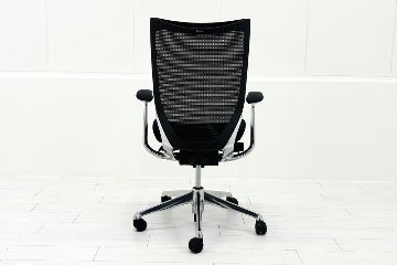 【ポリッシュ脚ピカピカ磨き有！】Baron Chair バロンチェア オカムラ 中古 固定肘 中古オフィス家具 ハイバックメッシュ ブラックの画像