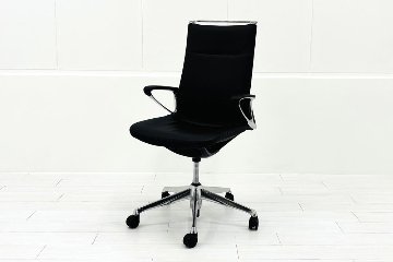 【6脚セット】 オカムラ モードチェア 中古 2017年製 ハイバック デザインアーム 中古オフィス家具 ブラック レザーの画像