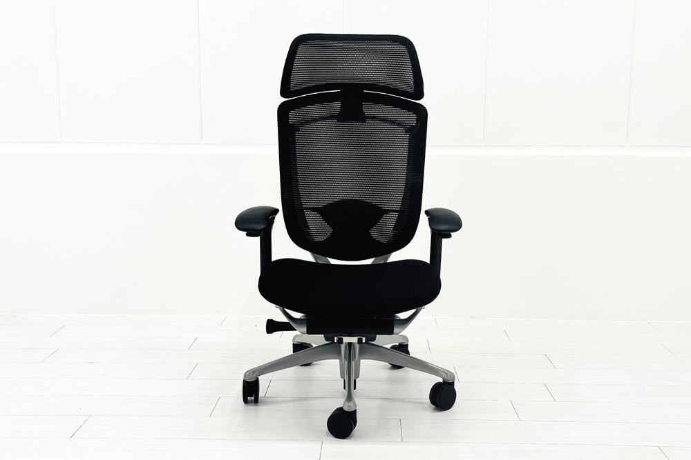 オカムラ コンテッサチェア 中古 エクストラハイバック 大型ヘッドレスト Contessa 中古オフィス家具 ブラックの画像