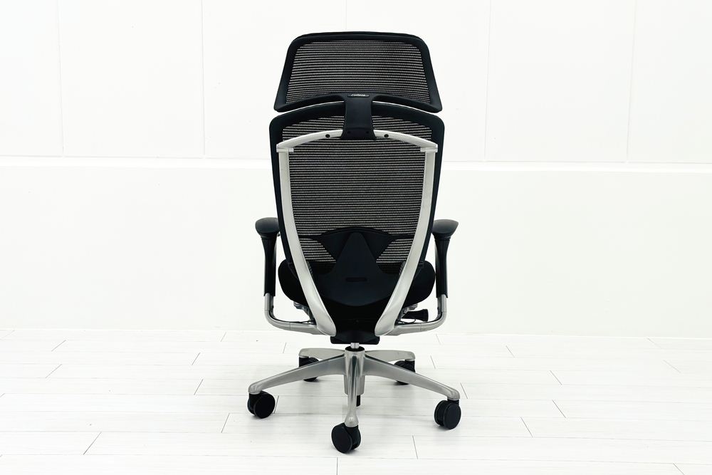 オカムラ コンテッサチェア 中古 エクストラハイバック 大型ヘッドレスト Contessa 中古オフィス家具 ブラックの画像