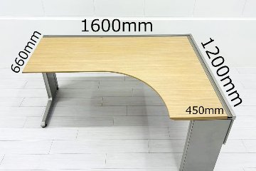 イトーキ 中古 L型デスク L字デスク 角テーブル L型机 L字机 中古オフィス家具 1600/1200/720 右ラウンドの画像