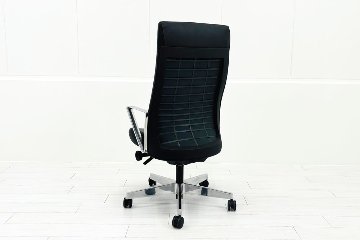 【ポリッシュ脚ピカピカ磨き有！】 ノール Knoll ノル リミックスチェア 中古 2020年製 ハイバック アルミループ肘 アルミミラー脚 ブラック レザーの画像
