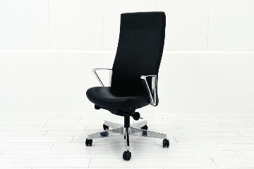 【ポリッシュ脚ピカピカ磨き有！】 ノール Knoll ノル リミックスチェア 中古 2020年製 ハイバック アルミループ肘 アルミミラー脚 ブラック レザーの画像