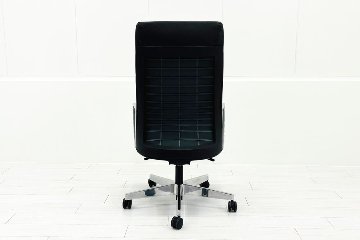 【ポリッシュ脚ピカピカ磨き有！】 ノール Knoll ノル リミックスチェア 中古 2020年製 ハイバック アルミループ肘 アルミミラー脚 ブラック レザーの画像