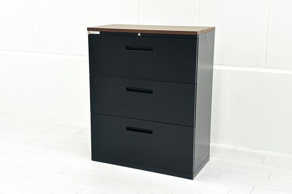 3段ラテラル書庫 スチール イナバ TF-L3-119045 中古 キャビネット 収納家具 中古オフィス家具 シリンダー錠 900/460(450)/1125の画像