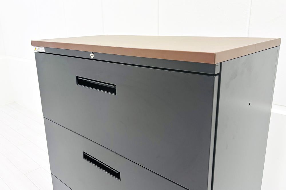 3段ラテラル書庫 スチール イナバ TF-L3-119045 中古 キャビネット 収納家具 中古オフィス家具 シリンダー錠 900/460(450)/1125の画像