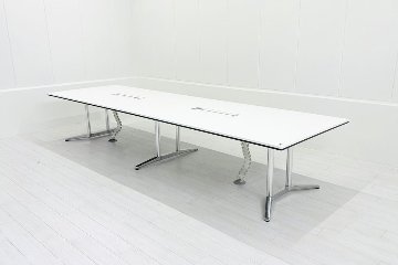 【ポリッシュ脚ピカピカ磨き有！】オカムラ ラティオ 中古 幅4000 大型会議テーブル ミーティングテーブル RATIO 中古オフィス家具 4000/1200/720 ホワイトの画像