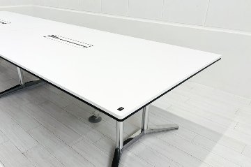 【ポリッシュ脚ピカピカ磨き有！】オカムラ ラティオ 中古 幅4000 大型会議テーブル ミーティングテーブル RATIO 中古オフィス家具 4000/1200/720 ホワイトの画像