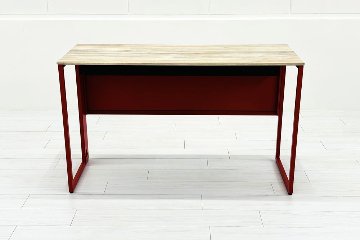 オカムラ ソリスト SOLISTE 平机 中古 中古オフィス家具 事務机 1200/450/720 プライズウッドライト/オレンジレッドの画像