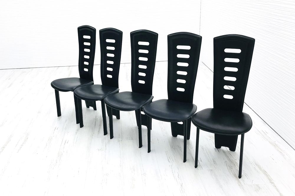 【5脚セット】ダイニングチェア 中古 中古オフィス家具 合皮 ミーティングチェア ブラック 椅子 チェア画像
