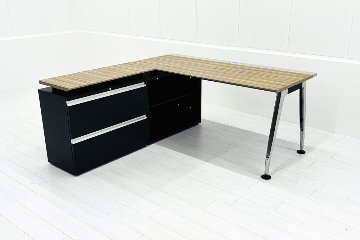 コクヨ サイビ L型デスク 中古 幅1600 エグゼクティブデスク マネージメントデスク 中古オフィス家具 1600/1600/720 左キャビの画像
