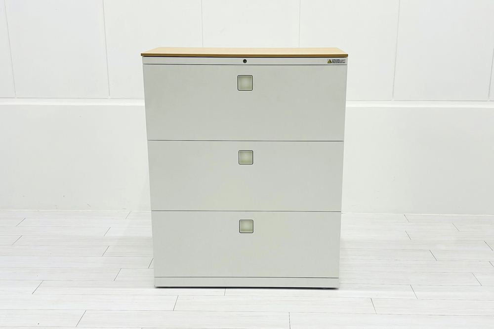 ラテラル書庫 3段ラテラル 中古 オカムラ レクトライン キャビネット 中古オフィス家具 天板付 900/450/1120の画像