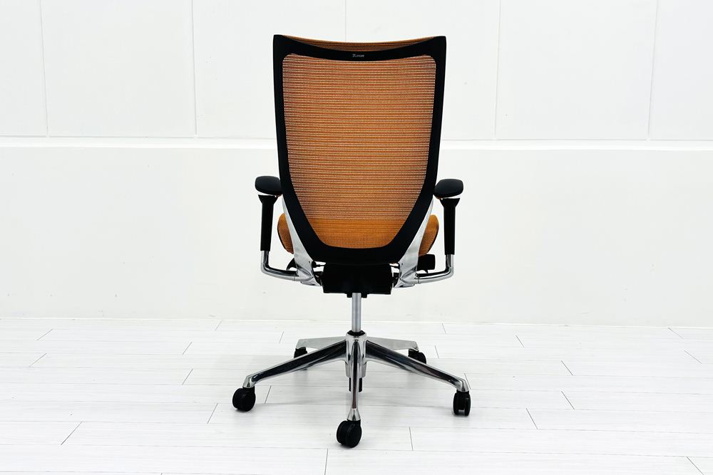中古 バロンチェア オカムラ OKAMURA Baron 中古オフィス家具 ハイバックメッシュ 可動肘 オレンジの画像
