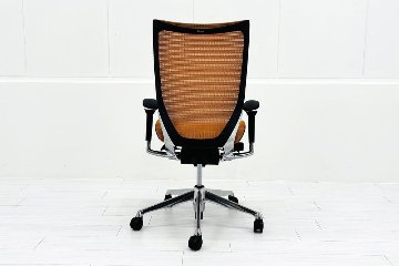 中古 バロンチェア オカムラ OKAMURA Baron 中古オフィス家具 ハイバックメッシュ 可動肘 オレンジの画像
