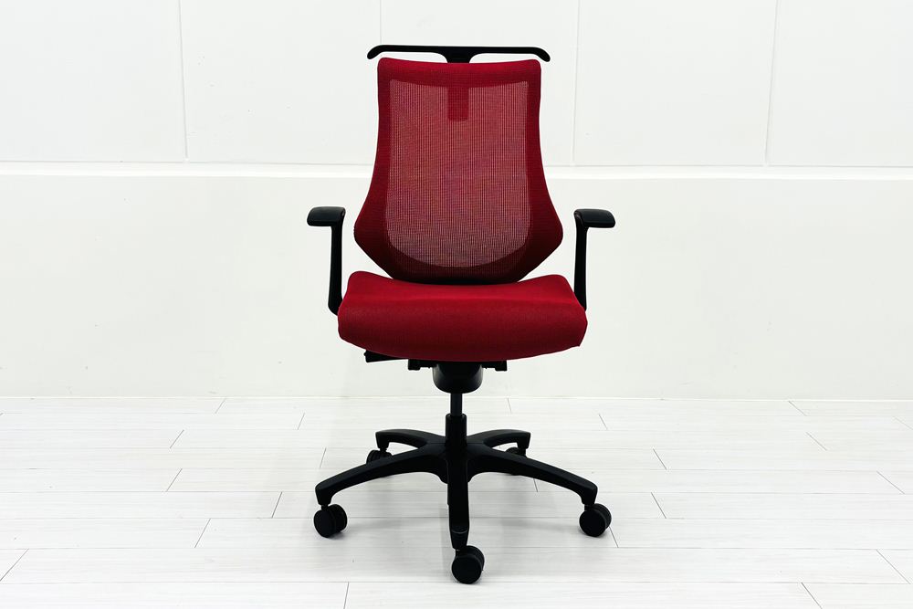 イトーキ エフチェア 中古 2017年製 クッション 固定肘 事務椅子 ITOKI 中古オフィス家具 KF-375JBH-T1M4 レッドの画像