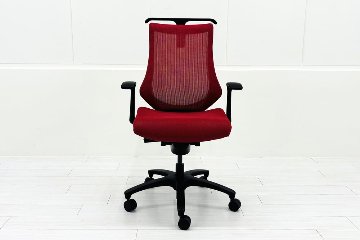 イトーキ エフチェア 中古 2017年製 クッション 固定肘 事務椅子 ITOKI 中古オフィス家具 KF-375JBH-T1M4 レッドの画像