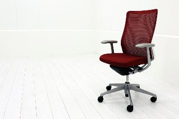 コーラルチェア ハイバック オカムラ 中古 背メッシュ 固定肘 中古オフィス家具 中古チェア Choral レッドの画像