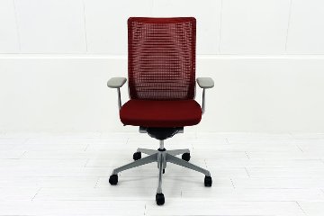 コーラルチェア ハイバック オカムラ 中古 背メッシュ 固定肘 中古オフィス家具 中古チェア Choral レッドの画像