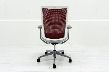 コーラルチェア ハイバック オカムラ 中古 背メッシュ 固定肘 中古オフィス家具 中古チェア Choral レッドの画像