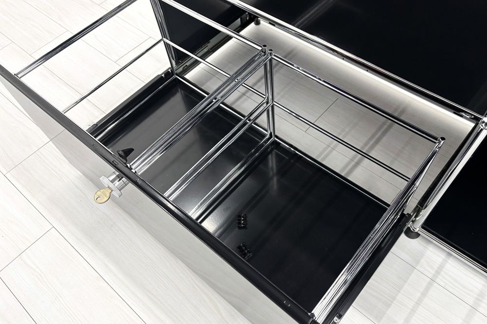 USMハラー 中古 サイドボード ハラーシステム USM Haller キャビネット 2連3段 中古オフィス家具 ブラック 1525/375/1115の画像
