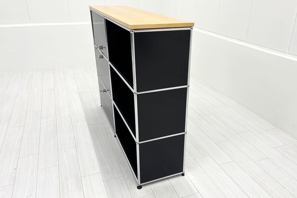 USMハラー 中古 サイドボード ハラーシステム USM Haller キャビネット 2連3段 中古オフィス家具 ブラック 1525/375/1115の画像