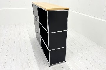 USMハラー 中古 サイドボード ハラーシステム USM Haller キャビネット 2連3段 中古オフィス家具 ブラック 1525/375/1115の画像