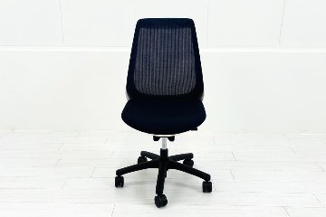 イトーキ ノナチェア 2018年製 中古 ポリッシュ脚 ITOKI nona 肘無 事務椅子中古オフィス家具 ブルーの画像