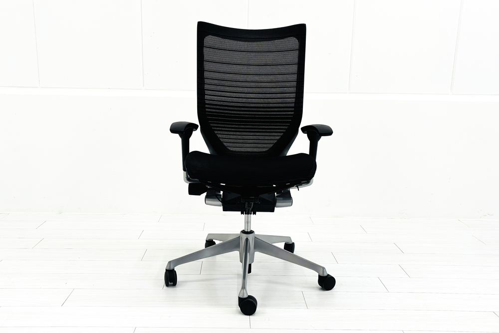 オカムラ バロンチェア 中古 OKAMURA Baron 中古オフィス家具 可動肘 ハイバック グラデーションメッシュ ブラックの画像