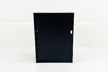 コクヨ エディア スライド書庫 中古 スチール書庫 ブラック 収納家具 引き違い書庫 中古オフィス家具 800/400/1070の画像