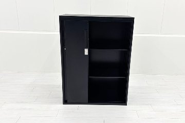 【未使用品】 コクヨ エディア スライド書庫 中古 スチール書庫 ブラック 収納家具 引き違い書庫 中古オフィス家具 800/400/1070の画像