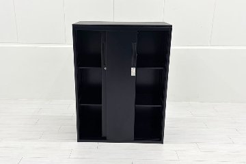 【未使用品】 コクヨ エディア スライド書庫 中古 スチール書庫 ブラック 収納家具 引き違い書庫 中古オフィス家具 800/400/1070の画像